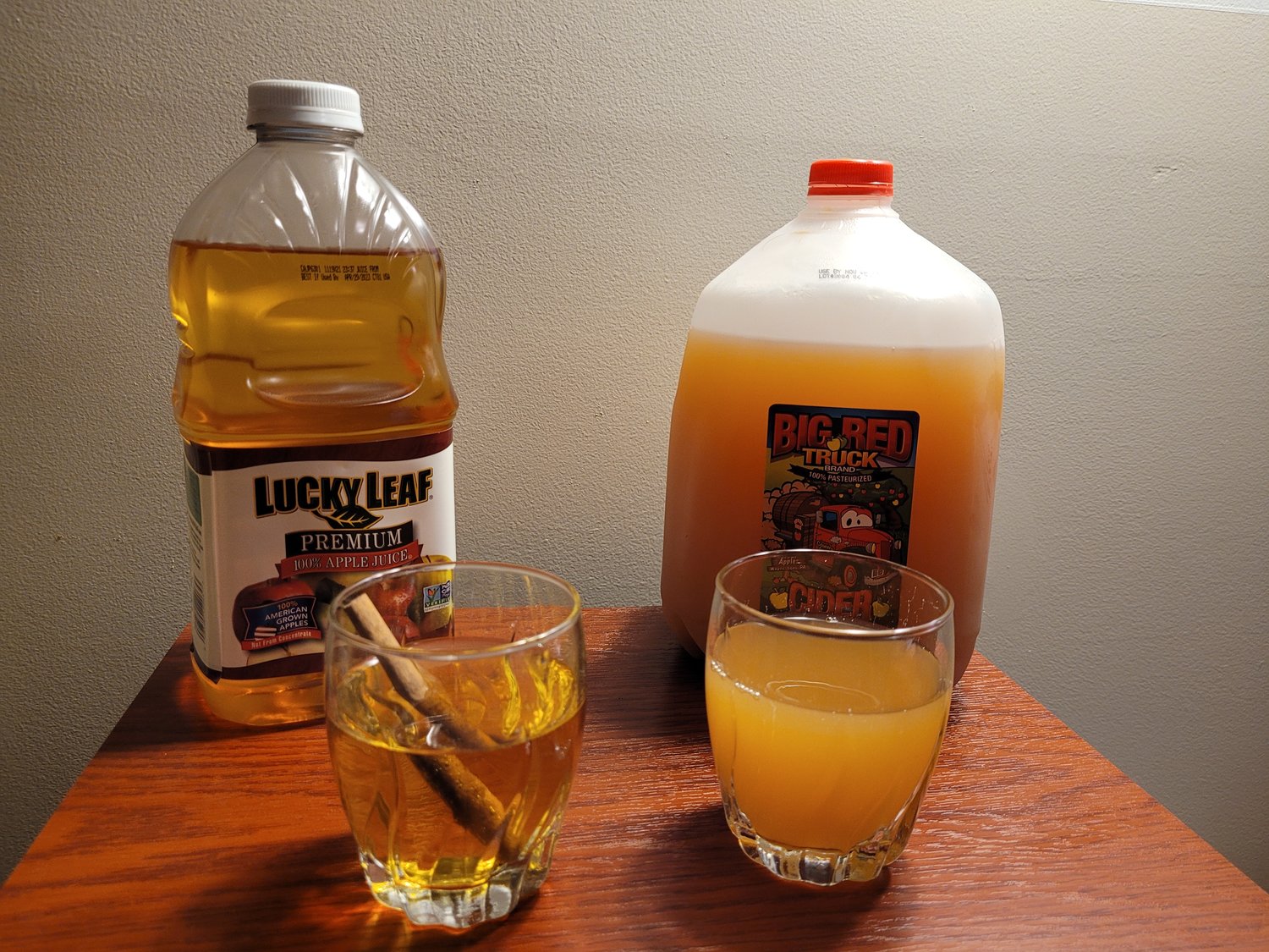 Store-bought cider versus homemade from apple juice. Try it for yourself.